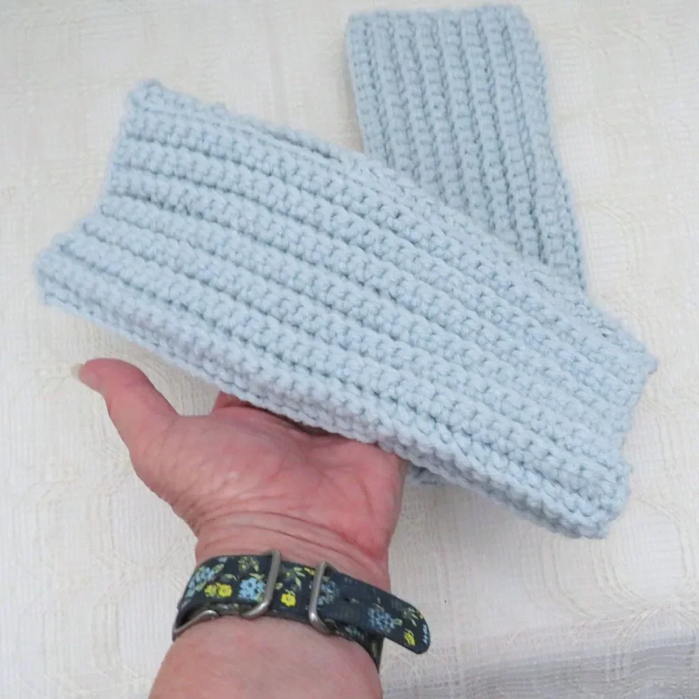 Handmade Crocheted Fingerless Gloves, Pale Aqua Acrylic Mittens for Women